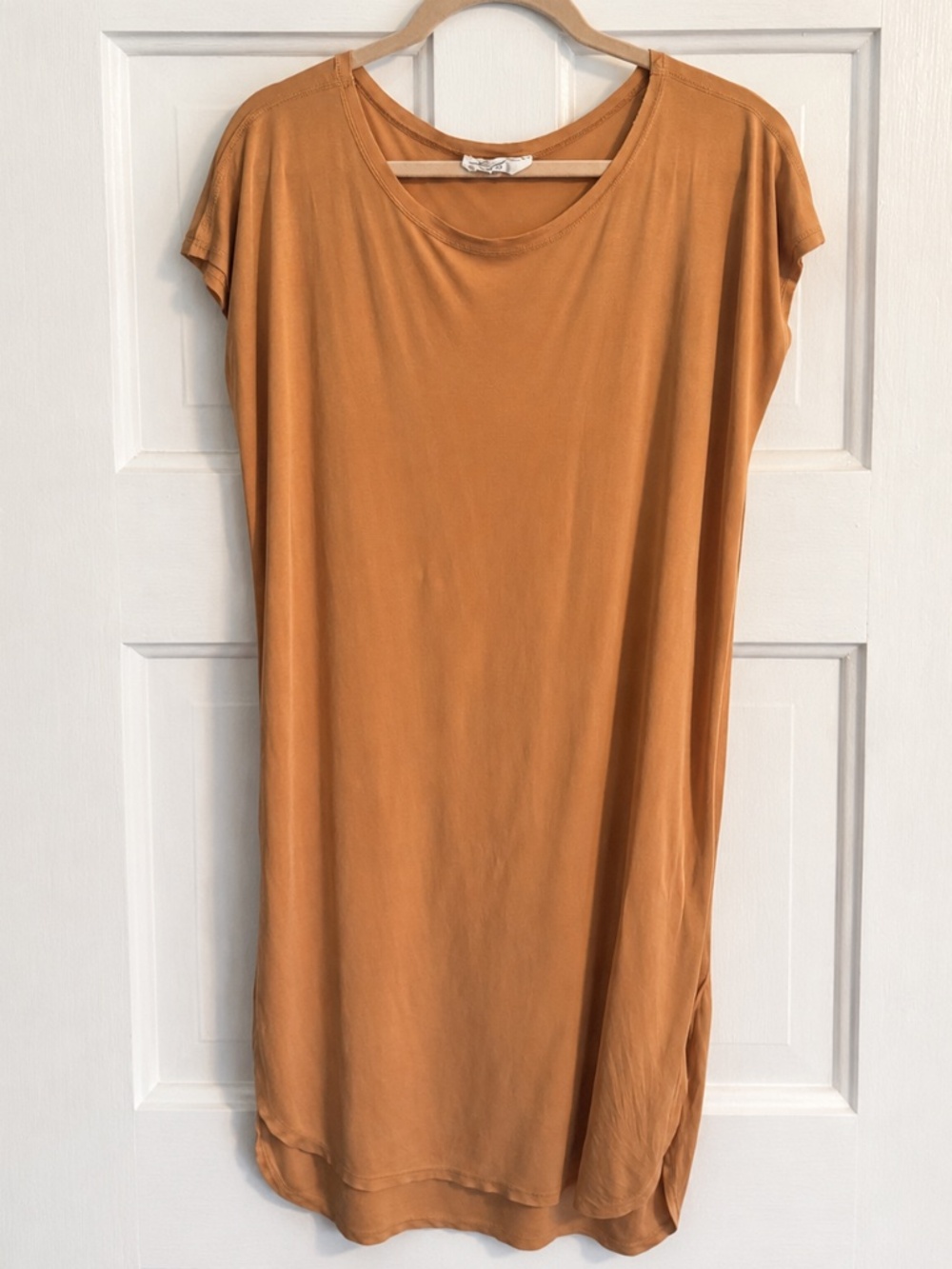 Camel Oversized T Shirt Midi Dress Side Slits Size M